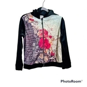 Coldwater Creek floral velvet zip up hoodie XS